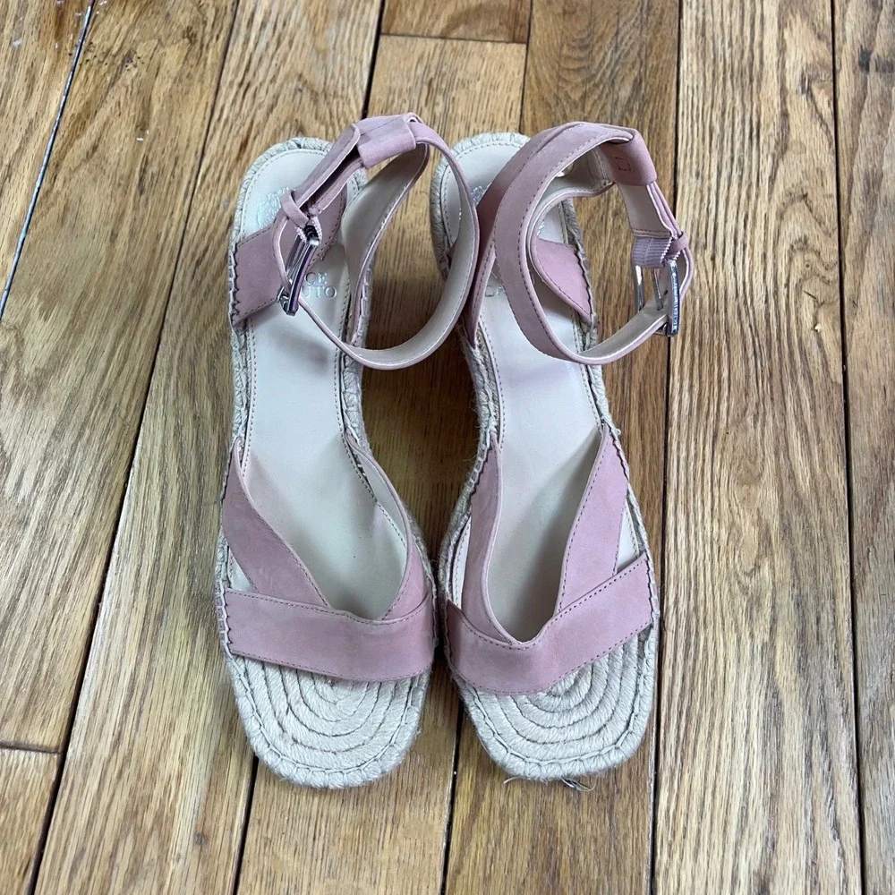 Vince‎ Camuto Pink Suede Espadrille Wedge Sandals Ankle Strap Size 10M